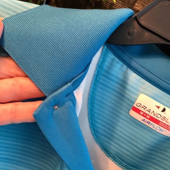 Grand Slam Size Medium airflow short sleeve blue stripe golf polo. - Picture 9 of 9